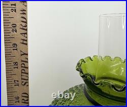 Antique 1905Rayo Aladdin Oil Lamp with Emerald Green Glass Hurricane Shade 20.5
