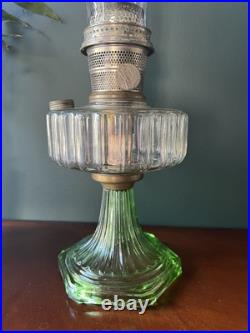 Antique 1930's Aladdin URANIUM Corinthian B105 Crystal Clear/Green Foot Oil Lamp