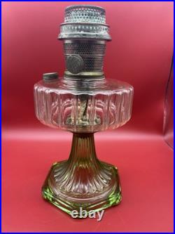 Antique 1930's Aladdin URANIUM Corinthian B105 Crystal Clear/Green Foot Oil Lamp