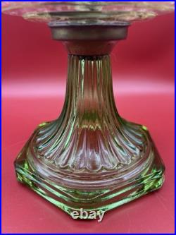 Antique 1930's Aladdin URANIUM Corinthian B105 Crystal Clear/Green Foot Oil Lamp