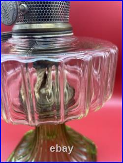 Antique 1930's Aladdin URANIUM Corinthian B105 Crystal Clear/Green Foot Oil Lamp