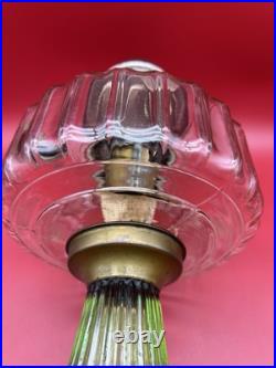 Antique 1930's Aladdin URANIUM Corinthian B105 Crystal Clear/Green Foot Oil Lamp