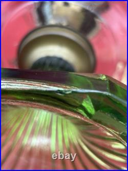 Antique 1930's Aladdin URANIUM Corinthian B105 Crystal Clear/Green Foot Oil Lamp