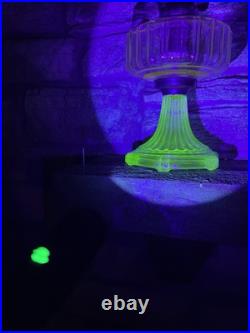 Antique 1930's Aladdin URANIUM Corinthian B105 Crystal Clear/Green Foot Oil Lamp