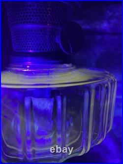 Antique 1930's Aladdin URANIUM Corinthian B105 Crystal Clear/Green Foot Oil Lamp