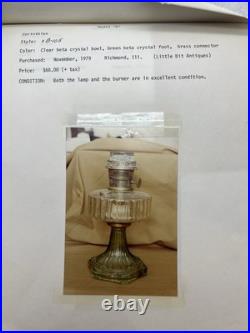 Antique 1930's Aladdin URANIUM Corinthian B105 Crystal Clear/Green Foot Oil Lamp