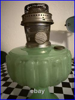 Antique 1930s Aladdin Oil Lamp Cathedral Pattern Jadeite Jade Green EUC