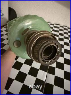 Antique 1930s Aladdin Oil Lamp Cathedral Pattern Jadeite Jade Green EUC