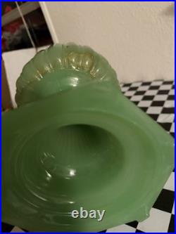 Antique 1930s Aladdin Oil Lamp Cathedral Pattern Jadeite Jade Green EUC