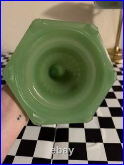 Antique 1930s Aladdin Oil Lamp Cathedral Pattern Jadeite Jade Green EUC
