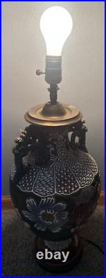 Antique 1930s Art Deco Asian Porcelain Figural Table Lamp ENAMELED UNUSUAL