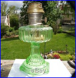 Antique 1934 Aladdin Green Uranium Glass 108 Cathedral Lamp & Model B Burner