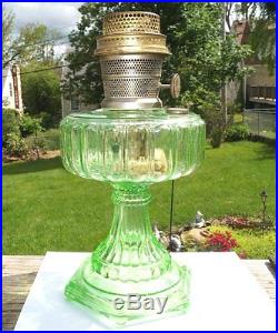 Antique 1934 Aladdin Green Uranium Glass 108 Cathedral Lamp & Model B Burner