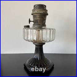 Antique 1936 Aladdin Oil Lamp Corinthian B-104 Black Glass Foot Clear Font 13