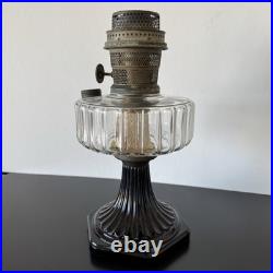 Antique 1936 Aladdin Oil Lamp Corinthian B-104 Black Glass Foot Clear Font 13