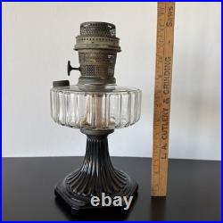 Antique 1936 Aladdin Oil Lamp Corinthian B-104 Black Glass Foot Clear Font 13