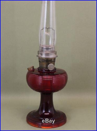 Antique 1937 Aladdin Ruby Red Beehive Kerosene Oil Lamp, Burner & Chimney NR