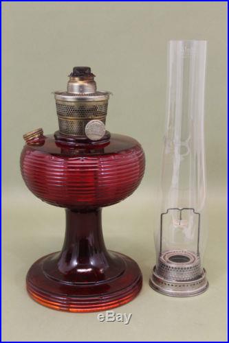 Antique 1937 Aladdin Ruby Red Beehive Kerosene Oil Lamp, Burner & Chimney NR