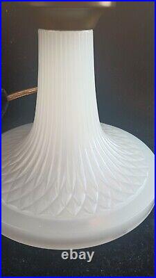 Antique 1937 Aladdin White Moonstone Art Glass Diamond Quilt Oil Lamp & Chimney