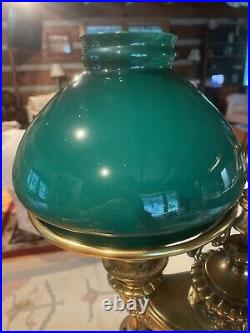 Antique 28 Harvard Aladdin Oil Lamp Heavy Brass Green Glass Kerosene VTG Electr