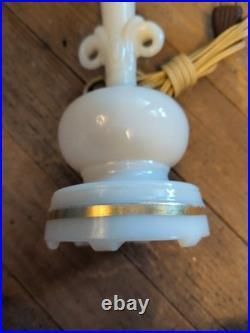 Antique ALADDIN BOUDOIR LAMP ALACITE WHITE MILK GLASS GOLD VTG RARE DECO MCM