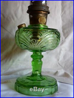 Antique ALADDIN -Green Glass WASHINGTON DRAPE- Kerosene MANTLE LAMP With CHIMNEY