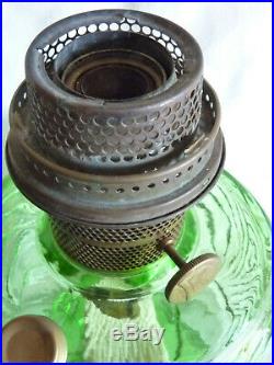 Antique ALADDIN -Green Glass WASHINGTON DRAPE- Kerosene MANTLE LAMP With CHIMNEY