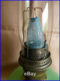 Antique ALADDIN -JADE GREEN MOONSTONE CORINTHIAN- Kerosene MANTLE LAMP +CHIMNEY