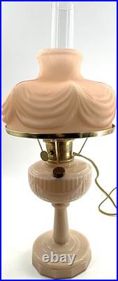 Antique ALADDIN LINCOLN DRAPE Pink Satin Oil Lamp Electrified