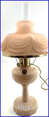 Antique ALADDIN LINCOLN DRAPE Pink Satin Oil Lamp Electrified