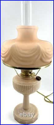 Antique ALADDIN LINCOLN DRAPE Pink Satin Oil Lamp Electrified