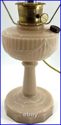 Antique ALADDIN LINCOLN DRAPE Pink Satin Oil Lamp Electrified