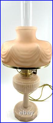 Antique ALADDIN LINCOLN DRAPE Pink Satin Oil Lamp Electrified