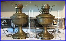 Antique ALADDIN Model 7 & 8 BRASS KEROSEN LAMPS For Parts with3 SPIDERS 2 CHIMNEYS