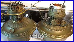 Antique ALADDIN Model 7 & 8 BRASS KEROSEN LAMPS For Parts with3 SPIDERS 2 CHIMNEYS
