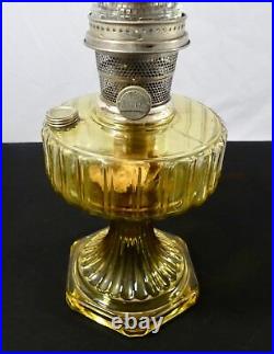 Antique ALADDIN Model-B Corinthian AMBER GLASS Oil Lamp. Chimney, Burner, Base