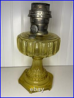 Antique ALADDIN Model-B Corinthian AMBER GLASS Oil Lamp. Chimney, Burner, Base