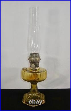 Antique ALADDIN Model-B Corinthian AMBER GLASS Oil Lamp. Chimney, Burner, Base
