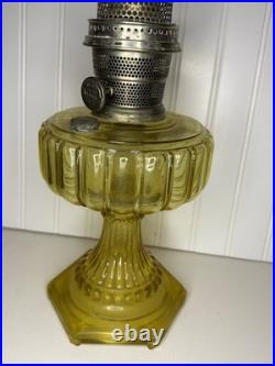 Antique ALADDIN Model-B Corinthian AMBER GLASS Oil Lamp. Chimney, Burner, Base