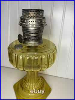 Antique ALADDIN Model-B Corinthian AMBER GLASS Oil Lamp. Chimney, Burner, Base
