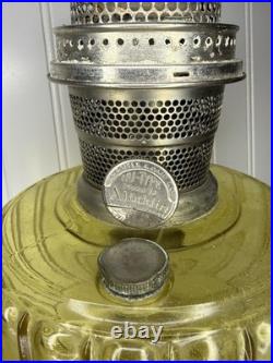 Antique ALADDIN Model-B Corinthian AMBER GLASS Oil Lamp. Chimney, Burner, Base