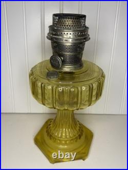 Antique ALADDIN Model-B Corinthian AMBER GLASS Oil Lamp. Chimney, Burner, Base