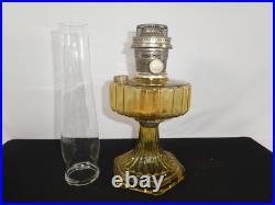 Antique ALADDIN Model-B Corinthian AMBER GLASS Oil Lamp. Chimney, Burner, Base