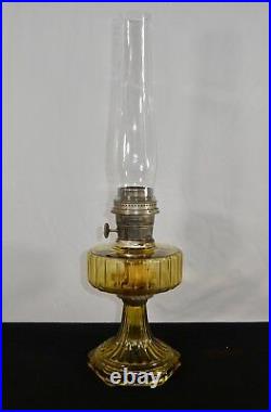 Antique ALADDIN Model-B Corinthian AMBER GLASS Oil Lamp. Chimney, Burner, Base