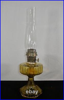 Antique ALADDIN Model-B Corinthian AMBER GLASS Oil Lamp. Chimney, Burner, Base