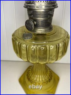 Antique ALADDIN Model-B Corinthian AMBER GLASS Oil Lamp. Chimney, Burner, Base