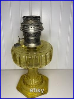 Antique ALADDIN Model-B Corinthian AMBER GLASS Oil Lamp. Chimney, Burner, Base