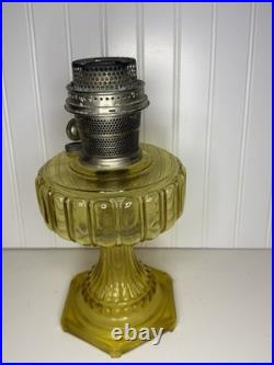 Antique ALADDIN Model-B Corinthian AMBER GLASS Oil Lamp. Chimney, Burner, Base