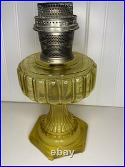 Antique ALADDIN Model-B Corinthian AMBER GLASS Oil Lamp. Chimney, Burner, Base