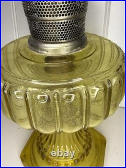 Antique ALADDIN Model-B Corinthian AMBER GLASS Oil Lamp. Chimney, Burner, Base